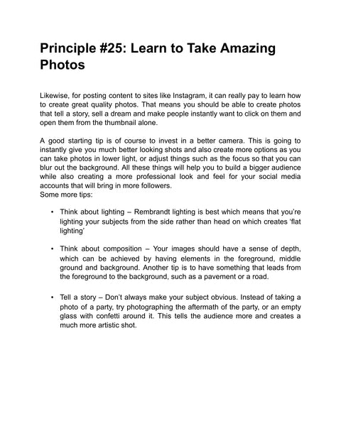 Principle #25: Learn to Take Amazing Photos - framework sample from Social Success