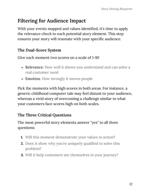 The Dual-Score System - framework sample from Story Mining Blueprint