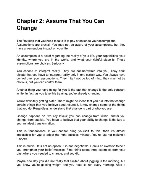 Examine Assumptions about Change - understand sample from Success Shift