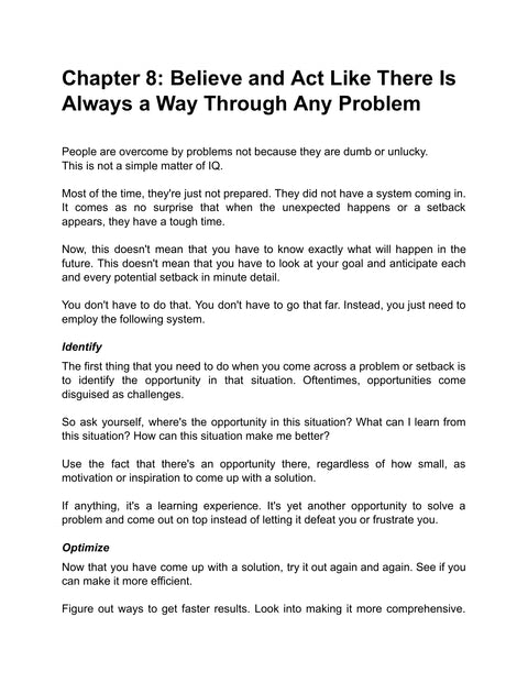 Identify and Optimize a Problem - framework sample from Success Shift