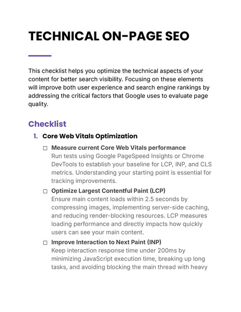 Measure Technical Performance - understand sample from Technical On-Page SEO