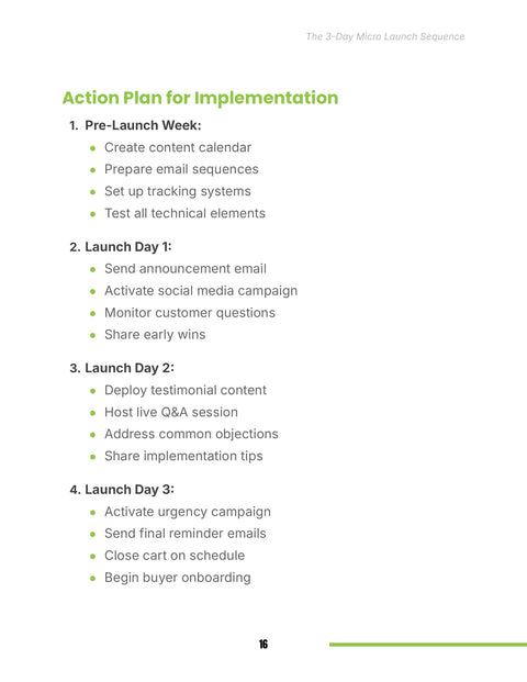 Action Plan for Implementation - act sample from The 3-Day Micro Launch Sequence