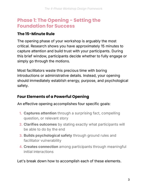 Phase 1: The Opening - Setting the Foundation for Success - understand sample from The 4-Phase Workshop Design Framework