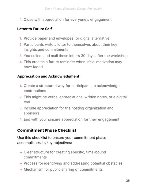 Commitment Phase Checklist - practice sample from The 4-Phase Workshop Design Framework