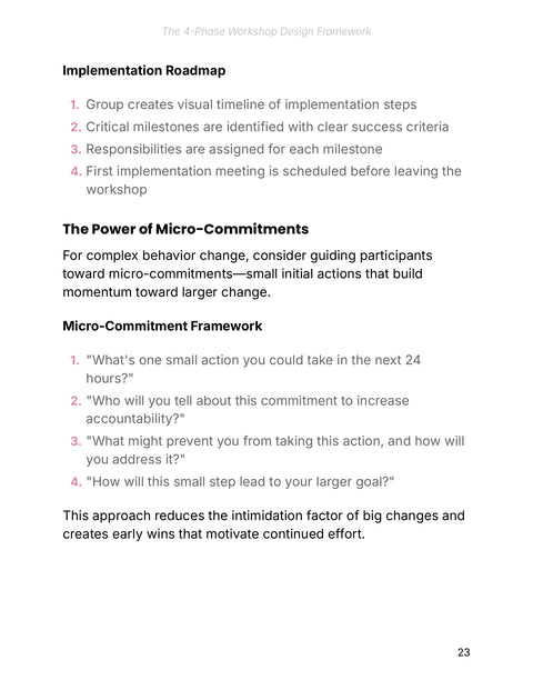 Implementation Roadmap - act sample from The 4-Phase Workshop Design Framework