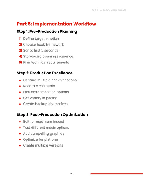Part 5: Implementation Workflow Step 1: Pre-Production Planning - act sample from The 5-Second Formula
