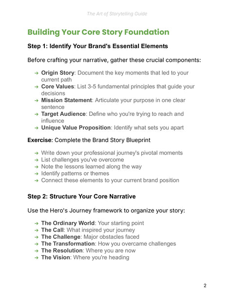 Build a Core Story Foundation - understand sample from The Art of Storytelling - Guide