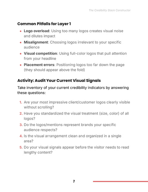 Activity: Audit Your Current Visual Signals - practice sample from The Credibility Stack Constructor