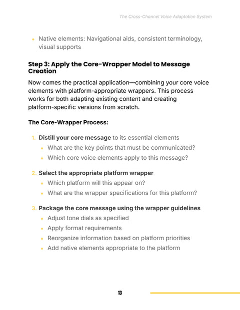 Step 3: Apply the Core-Wrapper Model to Message Creation - framework sample from The Cross-Channel Voice Adaptation System