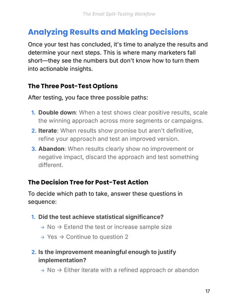 Analyzing Results and Making Decisions - framework sample from The Email Split-Testing Workflow