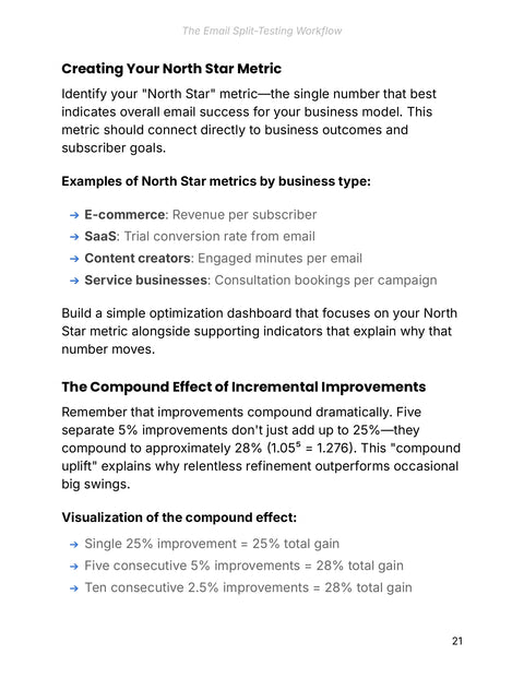 Examples of North Star metrics by business type: - practice sample from The Email Split-Testing Workflow