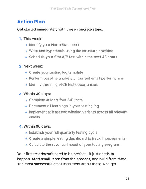 Action Plan - act sample from The Email Split-Testing Workflow