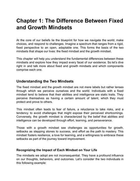Compare Fixed and Growth Mindsets - understand sample from The Growth Mindset