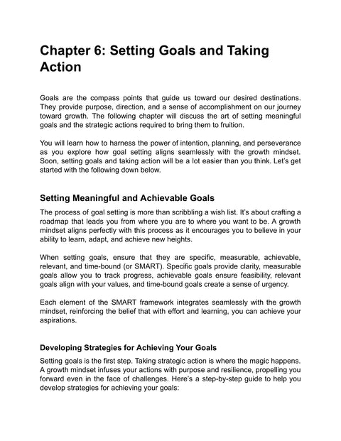 Set Meaningful Achievable Goals - framework sample from The Growth Mindset