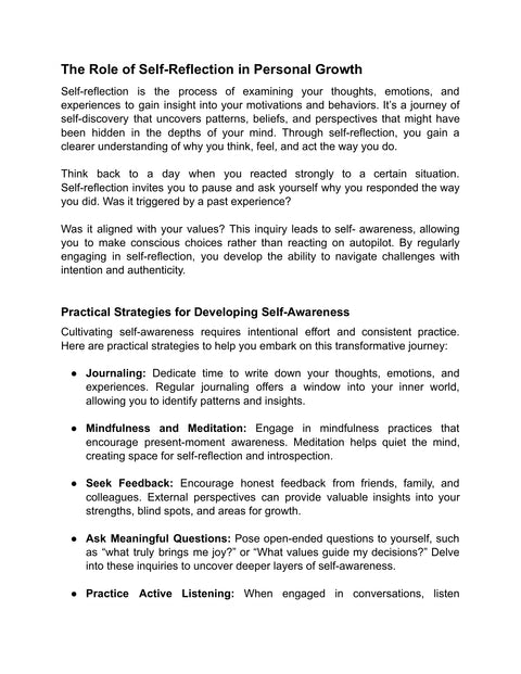 Practice Self-Awareness and Reflection - act sample from The Growth Mindset