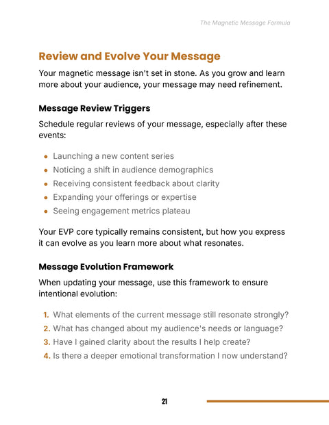 Message Evolution Framework - framework sample from The Magnetic Message Formula