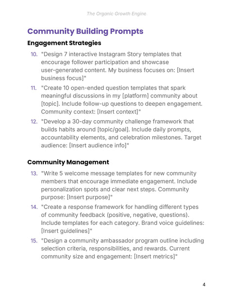 Plan Community Engagement - framework sample from The Organic Growth Engine