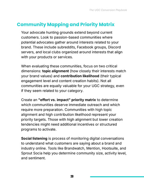 Community Mapping and Priority Matrix - framework sample from The UGC Conversion Playbook
