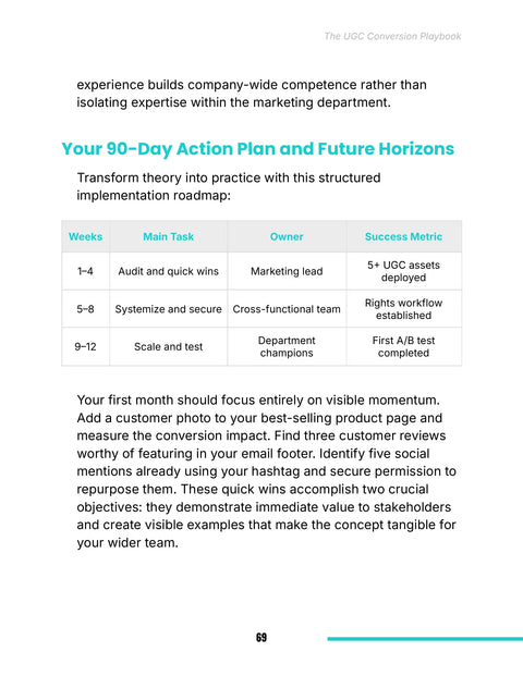 Your 90-Day Action Plan and Future Horizons - act sample from The UGC Conversion Playbook