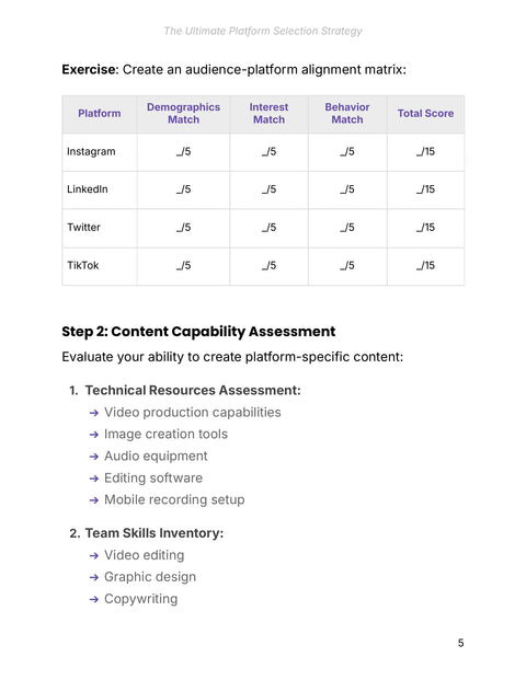 Audience-platform alignment worksheet - selected interior page 6 of The Ultimate Platform Selection Strategy