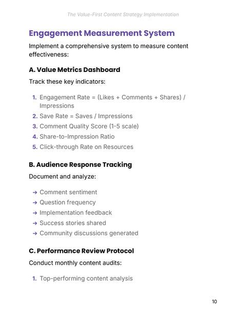 Engagement Measurement System - framework sample from The Value-First Content Strategy Implementation