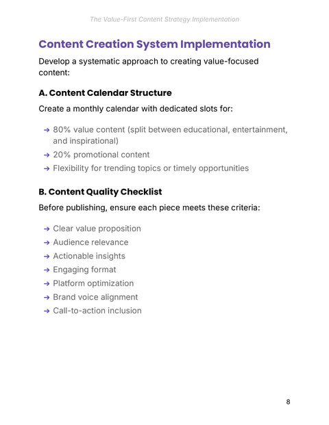 B. Content Quality Checklist - practice sample from The Value-First Content Strategy Implementation