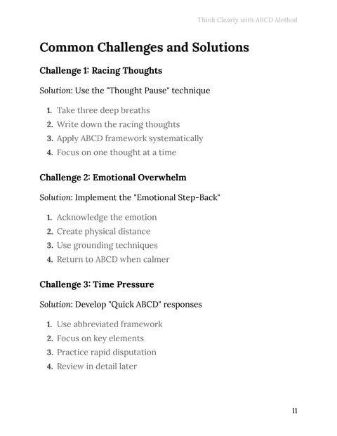 Common Challenges and Solutions - framework sample from Think Clearly with ABCD Method