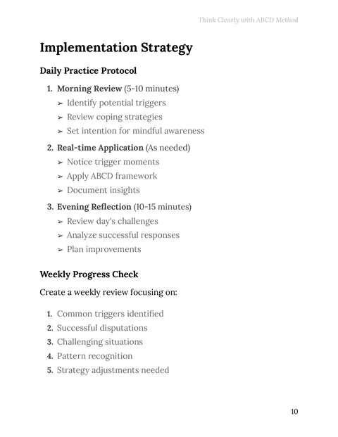 Implementation Strategy - act sample from Think Clearly with ABCD Method