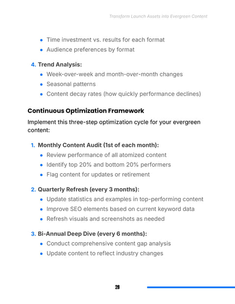 Continuous Optimization Framework - framework sample from Transform Launch Assets into Evergreen Content