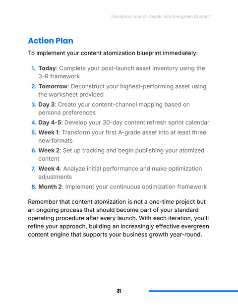Action Plan - act sample from Transform Launch Assets into Evergreen Content