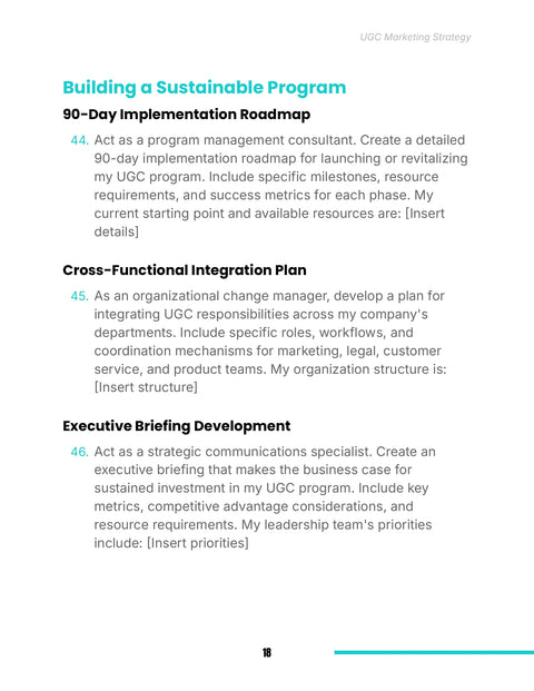 Building a Sustainable Program 90-Day Implementation Roadmap - act sample from UGC Marketing Strategy