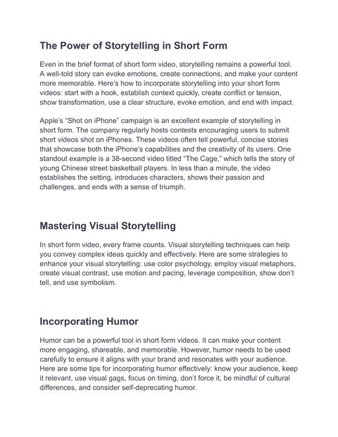 Structure a Short Visual Story - framework sample from Viral Video Mastery