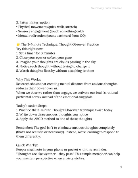 Practice Observing Thoughts - practice sample from Your Daily Calm Practice