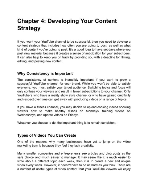 Plan Consistent Content - framework sample from YouTube Authority