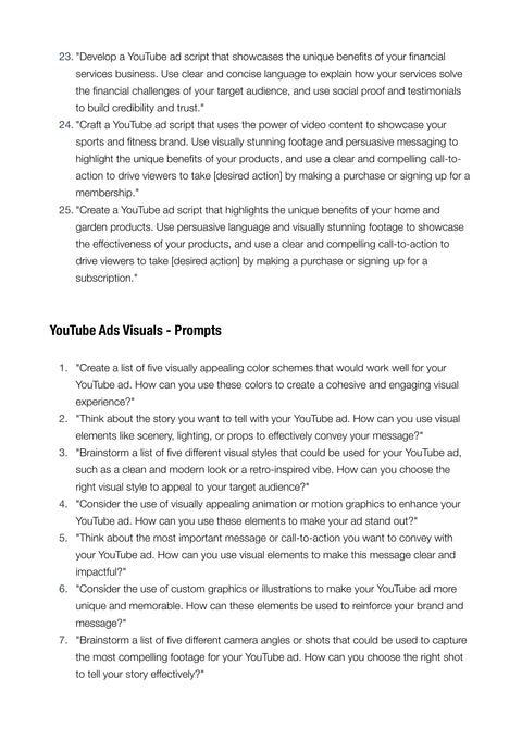 Plan the Visual Story - practice sample from YouTube Prompts