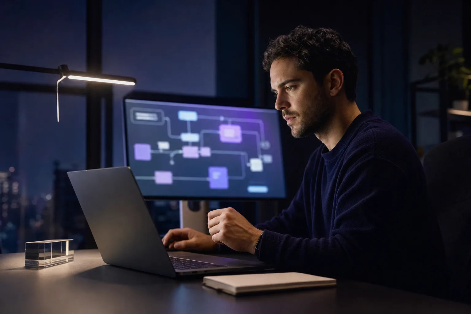 Focused professional working with a modern automation workflow