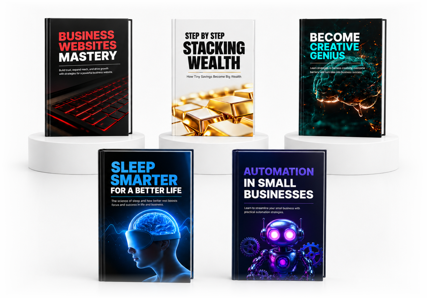 Five featured SuitYou ebooks on a white display platform